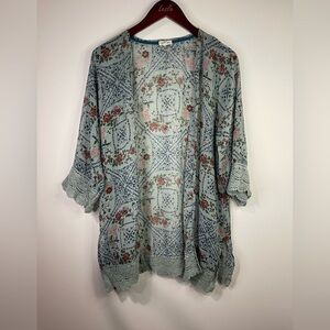 Mason & Belle open front floral kimono with lace trim.
